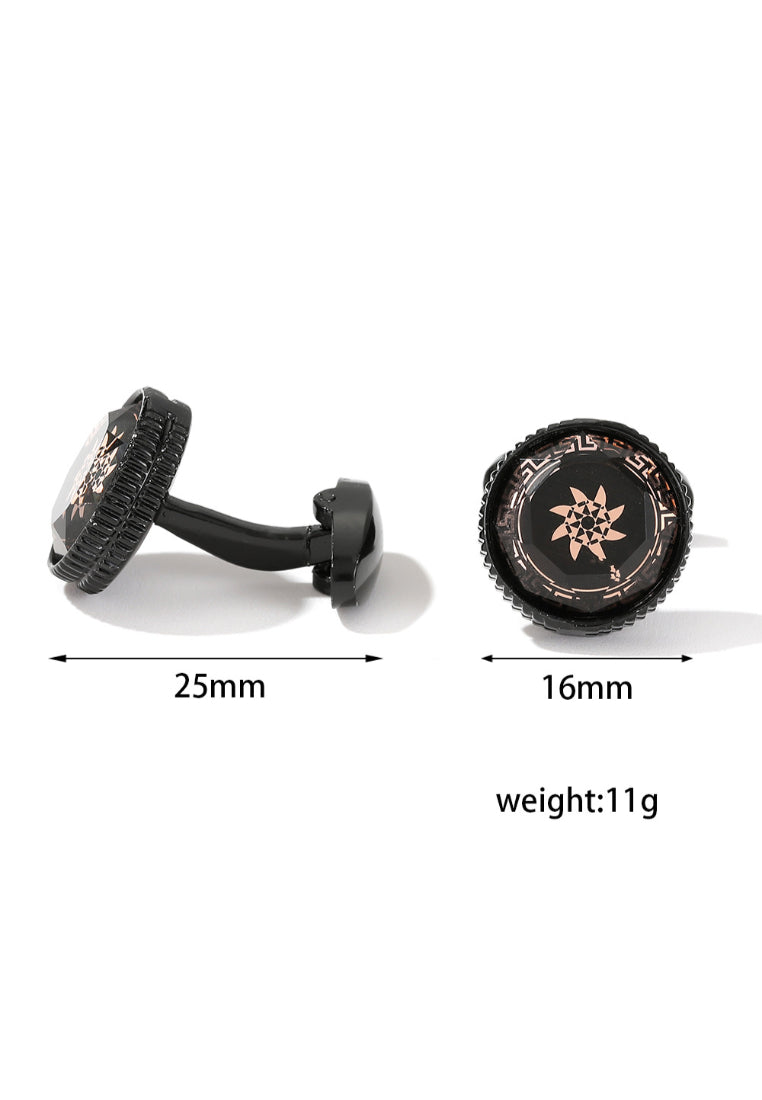 Men's Cufflinks Creative Round Sand Black Exquisite Brown Pattern Lining Shirt Accessories Pair