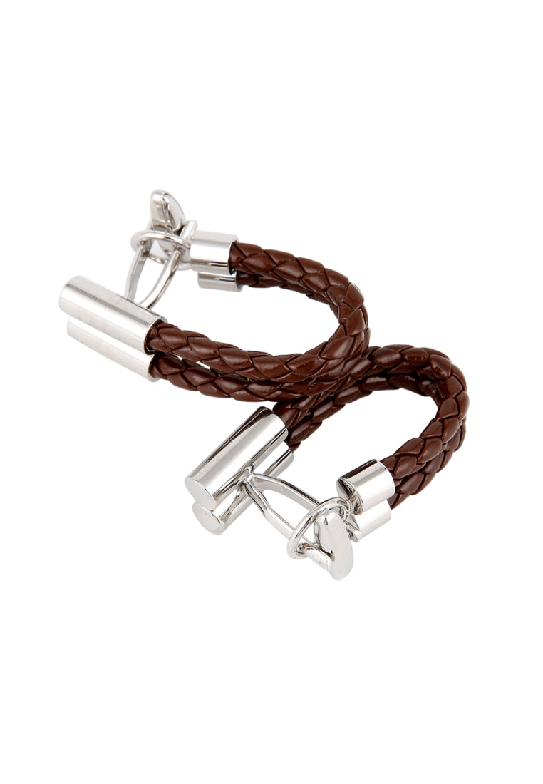 French Long Size Braided Leather Rope Men's Cufflinks