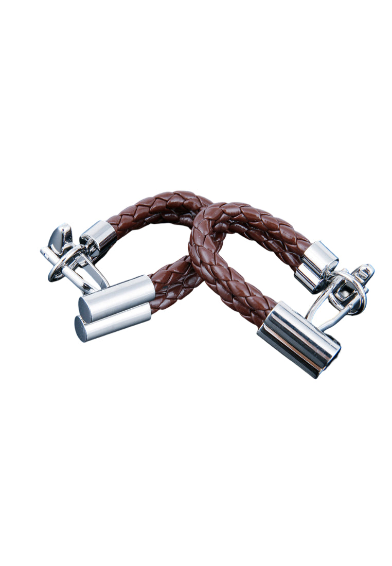 French Long Size Braided Leather Rope Men's Cufflinks