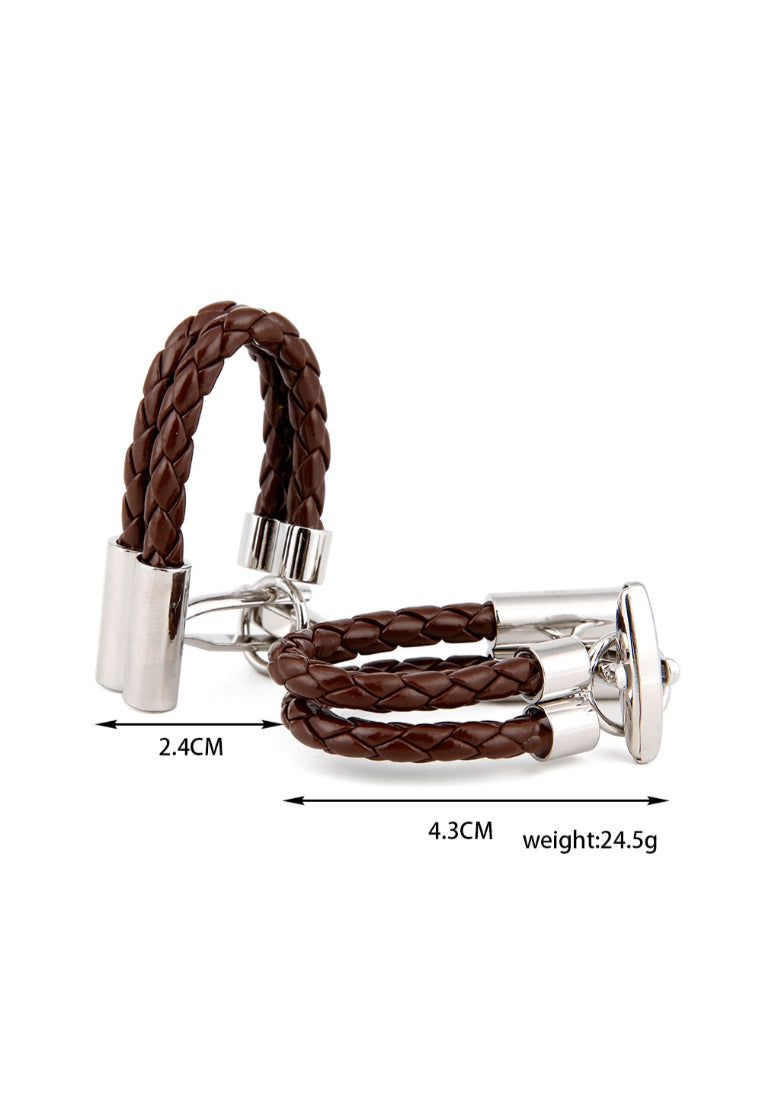 French Long Size Braided Leather Rope Men's Cufflinks