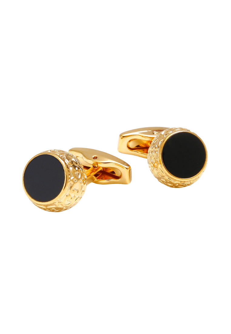 Men's Cufflinks Retro Gold Patterned Round Black French Shirt Jewelry Pair