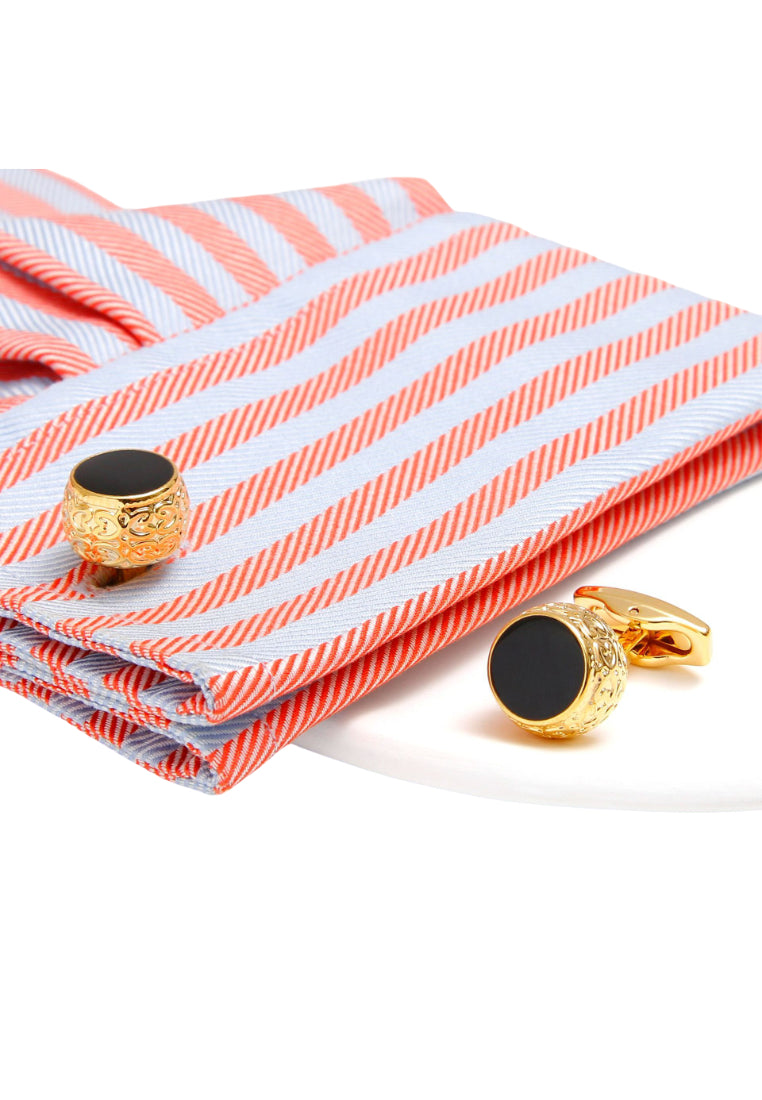 Men's Cufflinks Retro Gold Patterned Round Black French Shirt Jewelry Pair