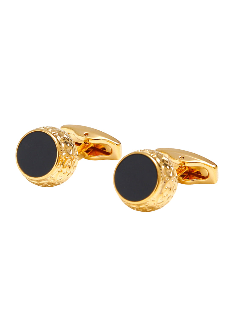 Men's Cufflinks Retro Gold Patterned Round Black French Shirt Jewelry Pair