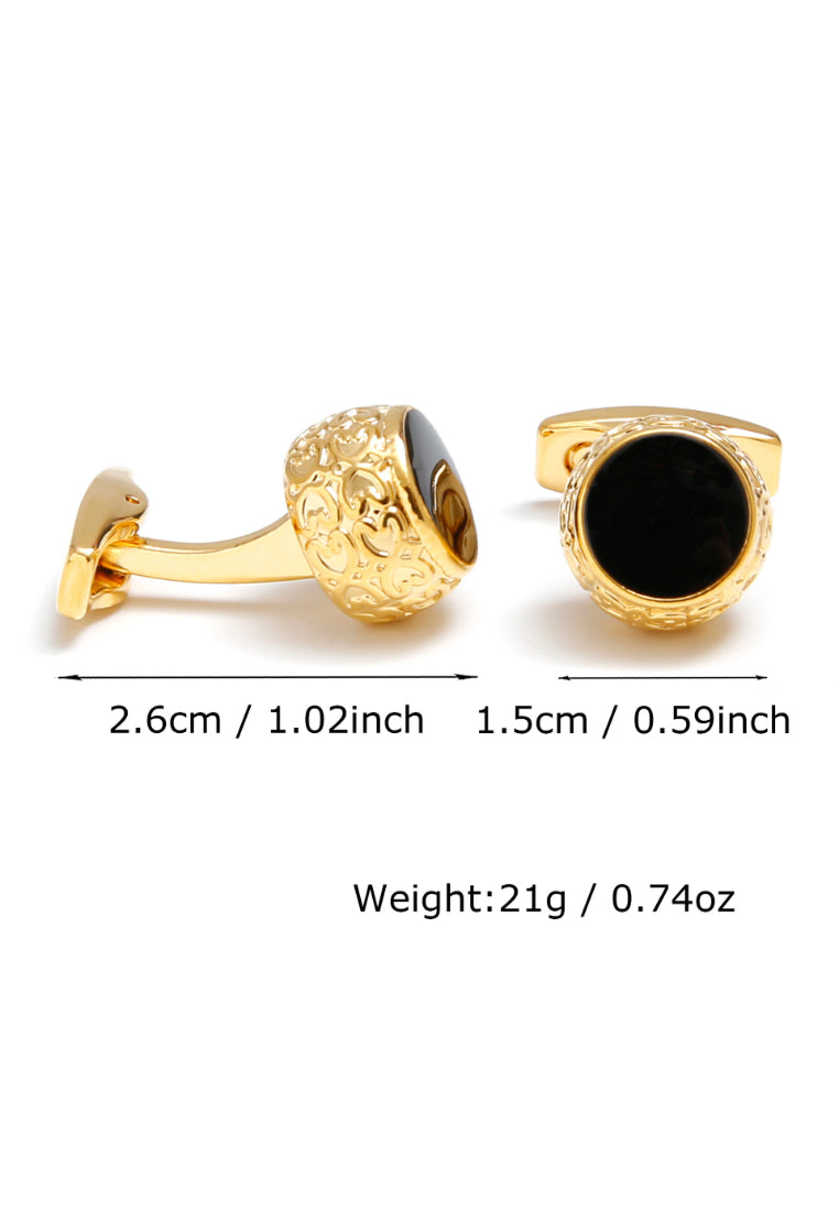 Men's Cufflinks Retro Gold Patterned Round Black French Shirt Jewelry Pair