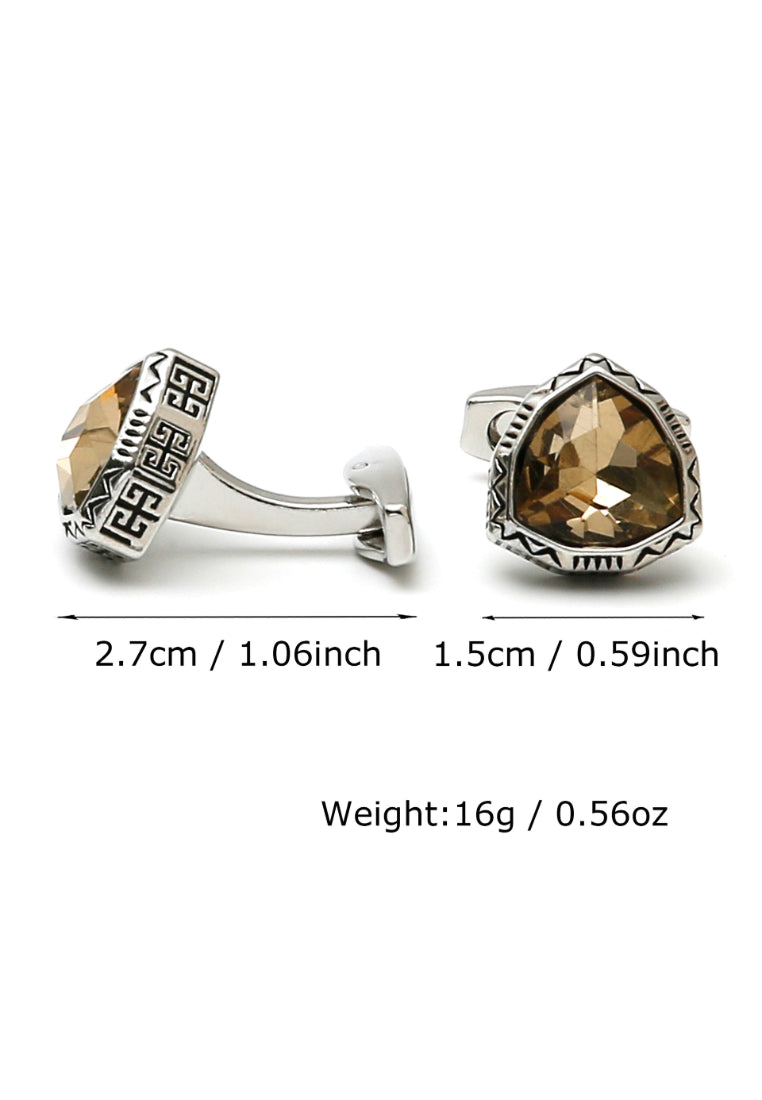 Men's Cufflinks Light Luxury French Triangle Inlaid Crystal Retro Silver Shirt Jewelry Pair
