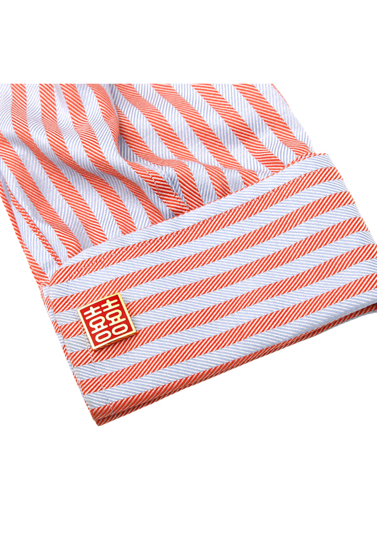 Men's Cufflinks Square Red Background Gold Double Happiness Wedding Shirt Festive Accessories Pair