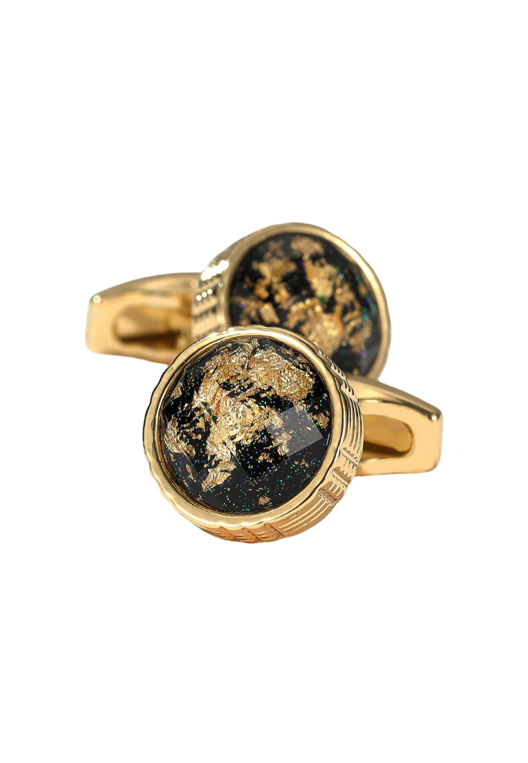 Men's Cufflinks, Personalized And Creative, Gold Round Table, Colorful Patterned Shirt Daily Accessories