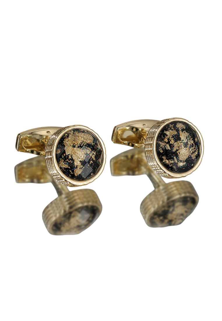 Men's Cufflinks, Personalized And Creative, Gold Round Table, Colorful Patterned Shirt Daily Accessories