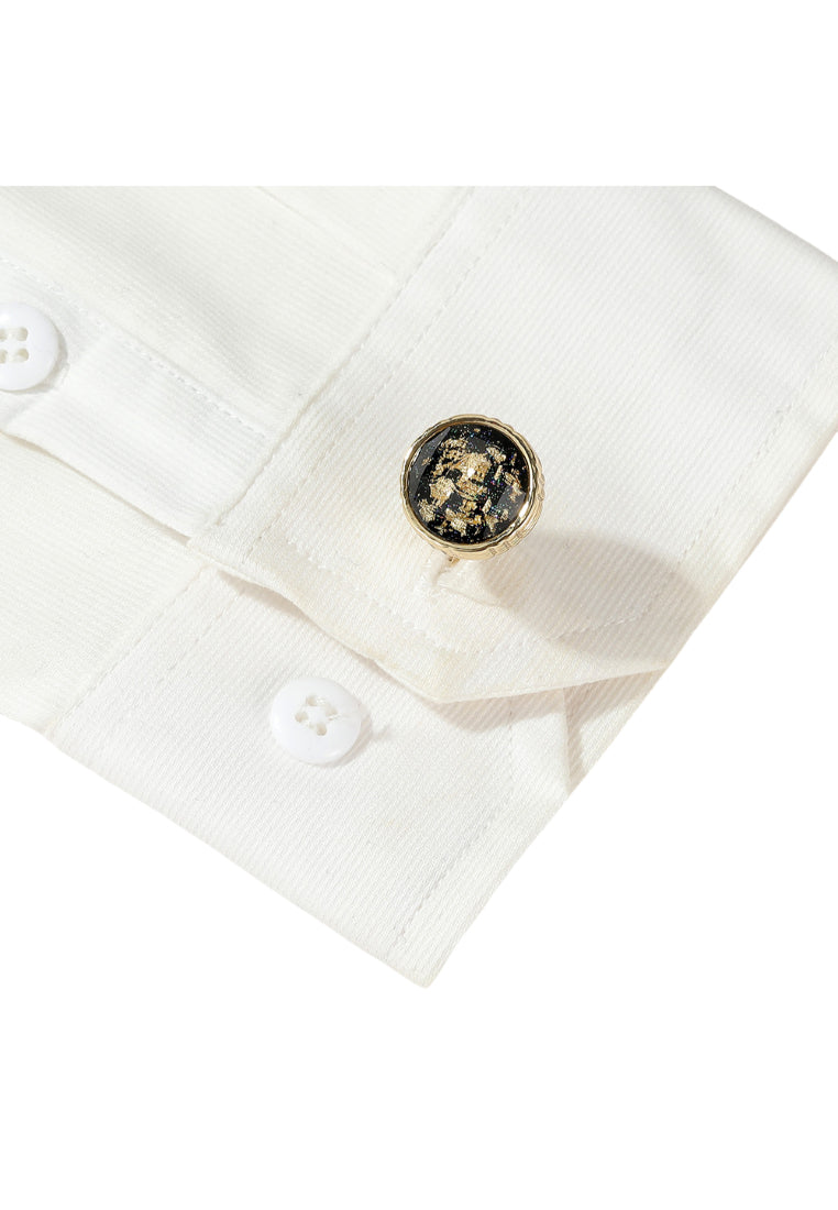 Men's Cufflinks, Personalized And Creative, Gold Round Table, Colorful Patterned Shirt Daily Accessories