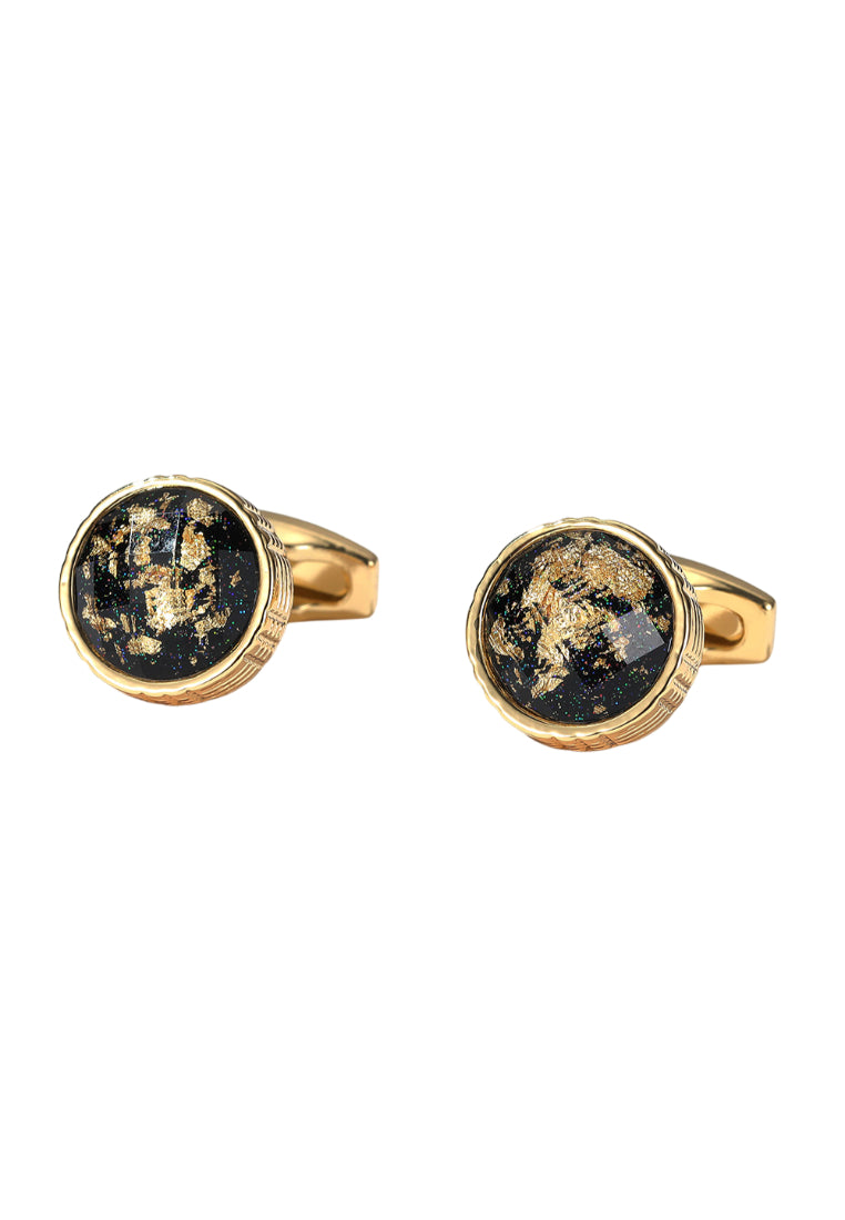 Men's Cufflinks, Personalized And Creative, Gold Round Table, Colorful Patterned Shirt Daily Accessories