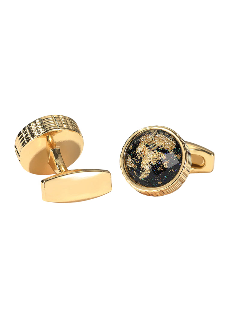 Men's Cufflinks, Personalized And Creative, Gold Round Table, Colorful Patterned Shirt Daily Accessories