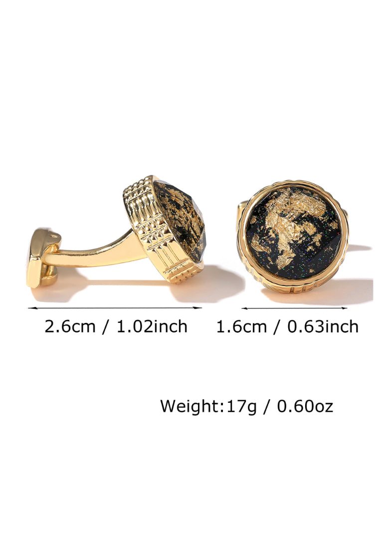 Men's Cufflinks, Personalized And Creative, Gold Round Table, Colorful Patterned Shirt Daily Accessories