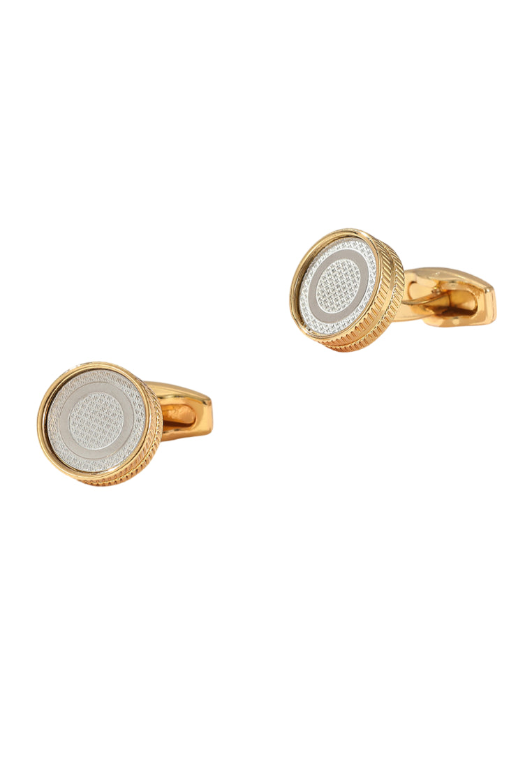 Pair Of Gold French Simple Round Alloy Men's Cufflinks Shirt Jewelry