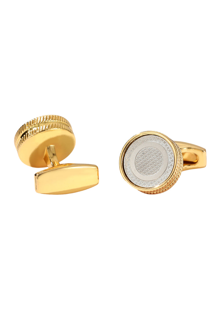 Pair Of Gold French Simple Round Alloy Men's Cufflinks Shirt Jewelry