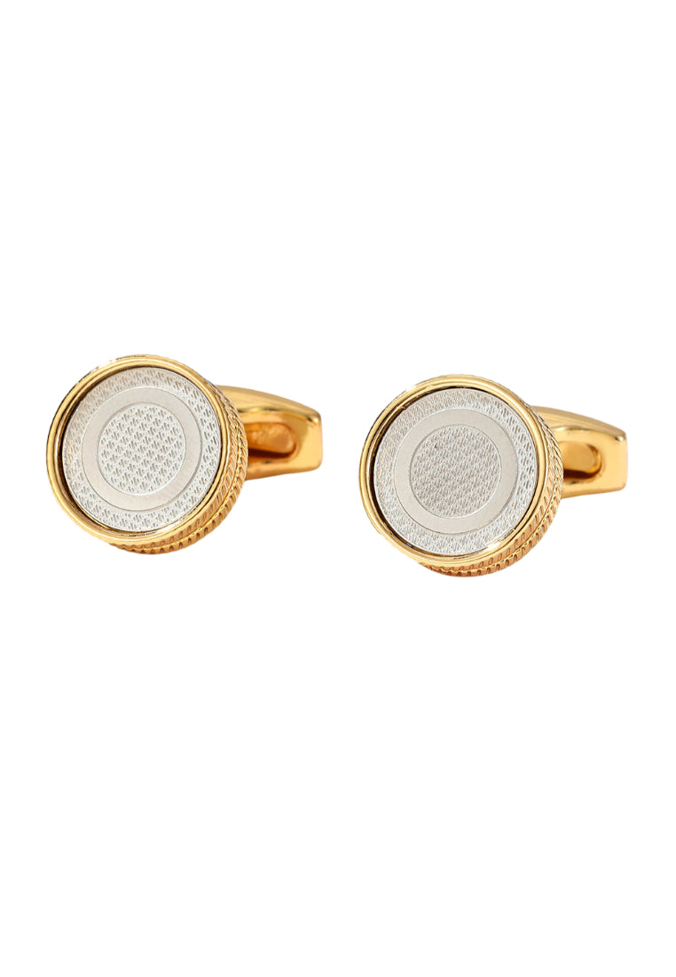 Pair Of Gold French Simple Round Alloy Men's Cufflinks Shirt Jewelry