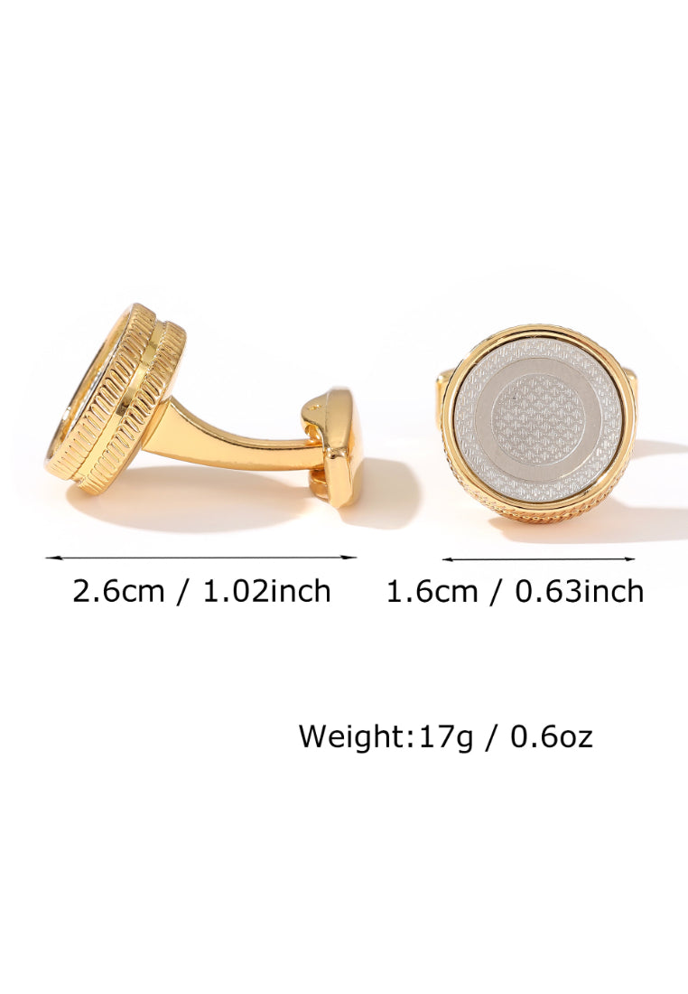 Pair Of Gold French Simple Round Alloy Men's Cufflinks Shirt Jewelry