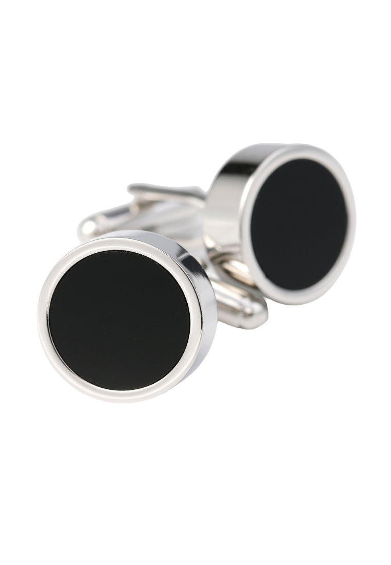 Pair Of Classic Simple Black French Round Copper Silver Men's Cufflinks Jewelry