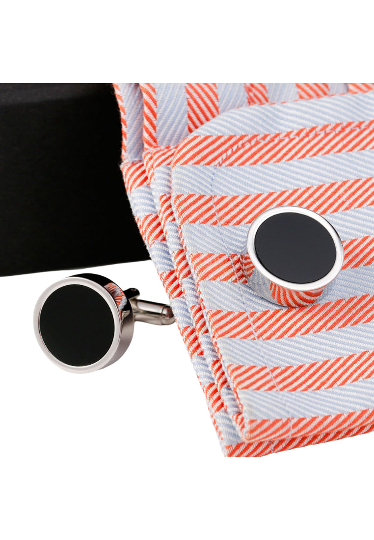 Pair Of Classic Simple Black French Round Copper Silver Men's Cufflinks Jewelry