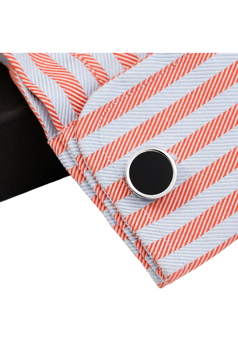 Pair Of Classic Simple Black French Round Copper Silver Men's Cufflinks Jewelry