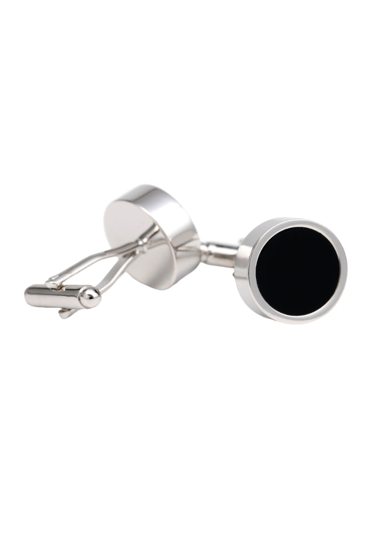 Pair Of Classic Simple Black French Round Copper Silver Men's Cufflinks Jewelry
