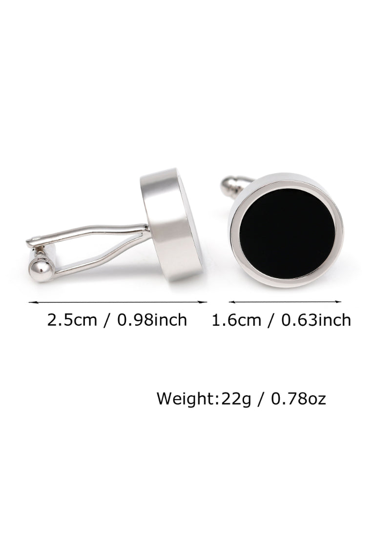 Pair Of Classic Simple Black French Round Copper Silver Men's Cufflinks Jewelry