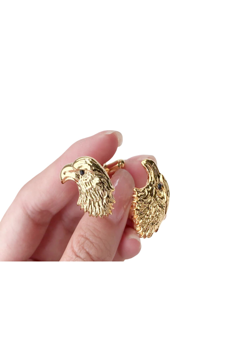 Men's Cufflinks Light Luxury Inlaid Black Diamond Eagle Head Shape Gold Copper Shirt Jewelry Pair
