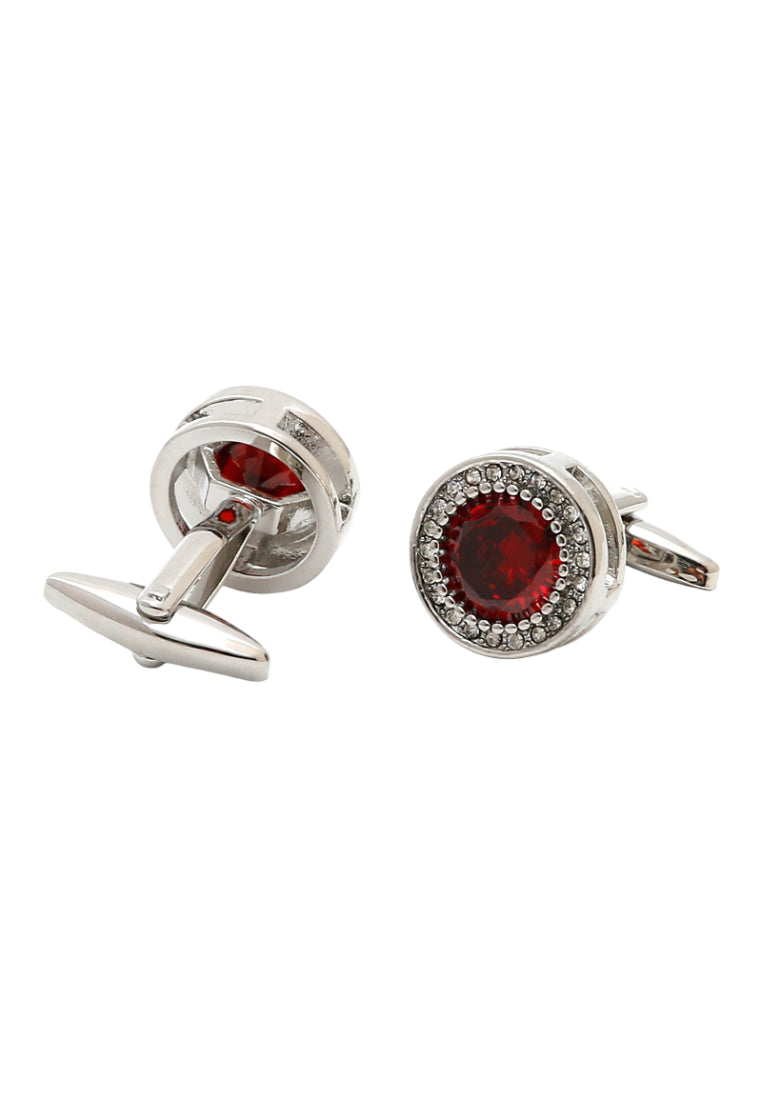 Men's Cufflinks Light Luxury Retro French Inlaid Red Zircon Diamond Round Silver Jewelry