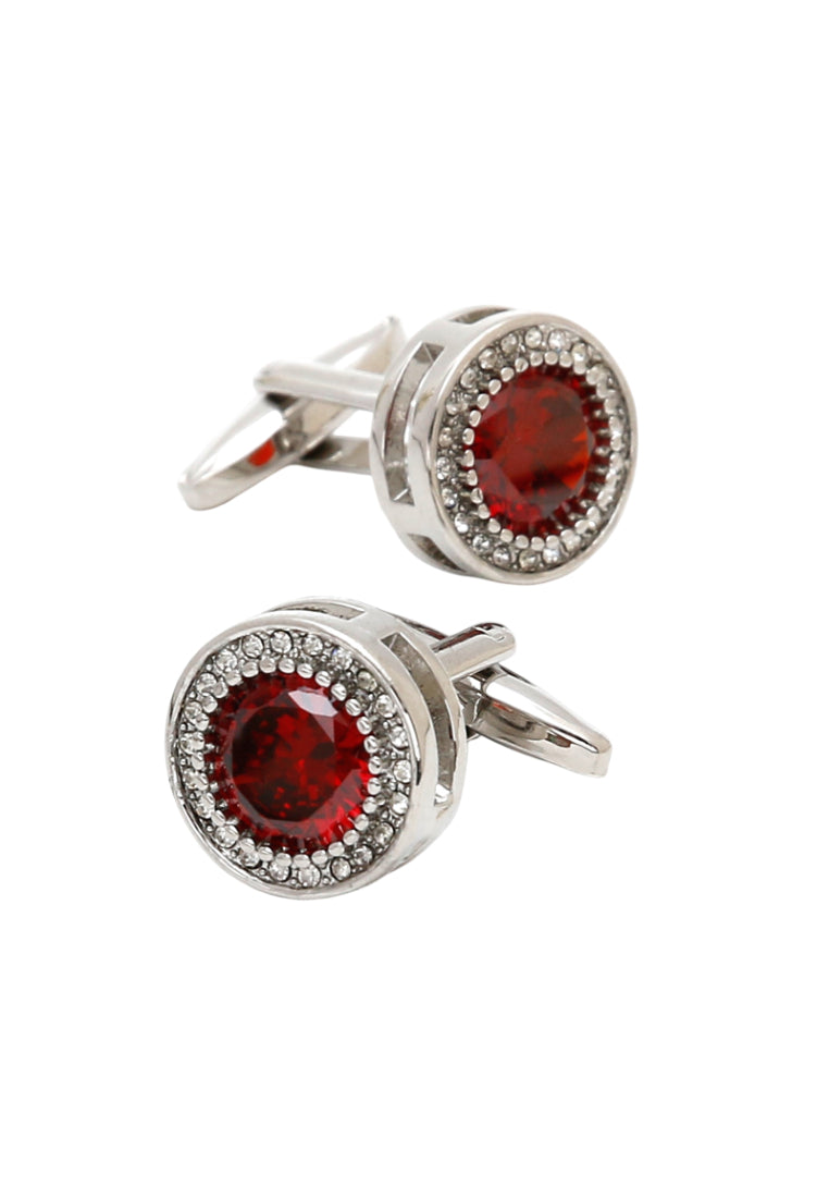 Men's Cufflinks Light Luxury Retro French Inlaid Red Zircon Diamond Round Silver Jewelry