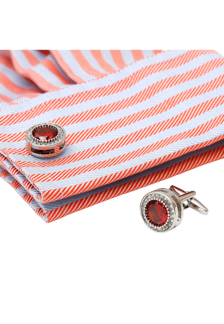 Men's Cufflinks Light Luxury Retro French Inlaid Red Zircon Diamond Round Silver Jewelry