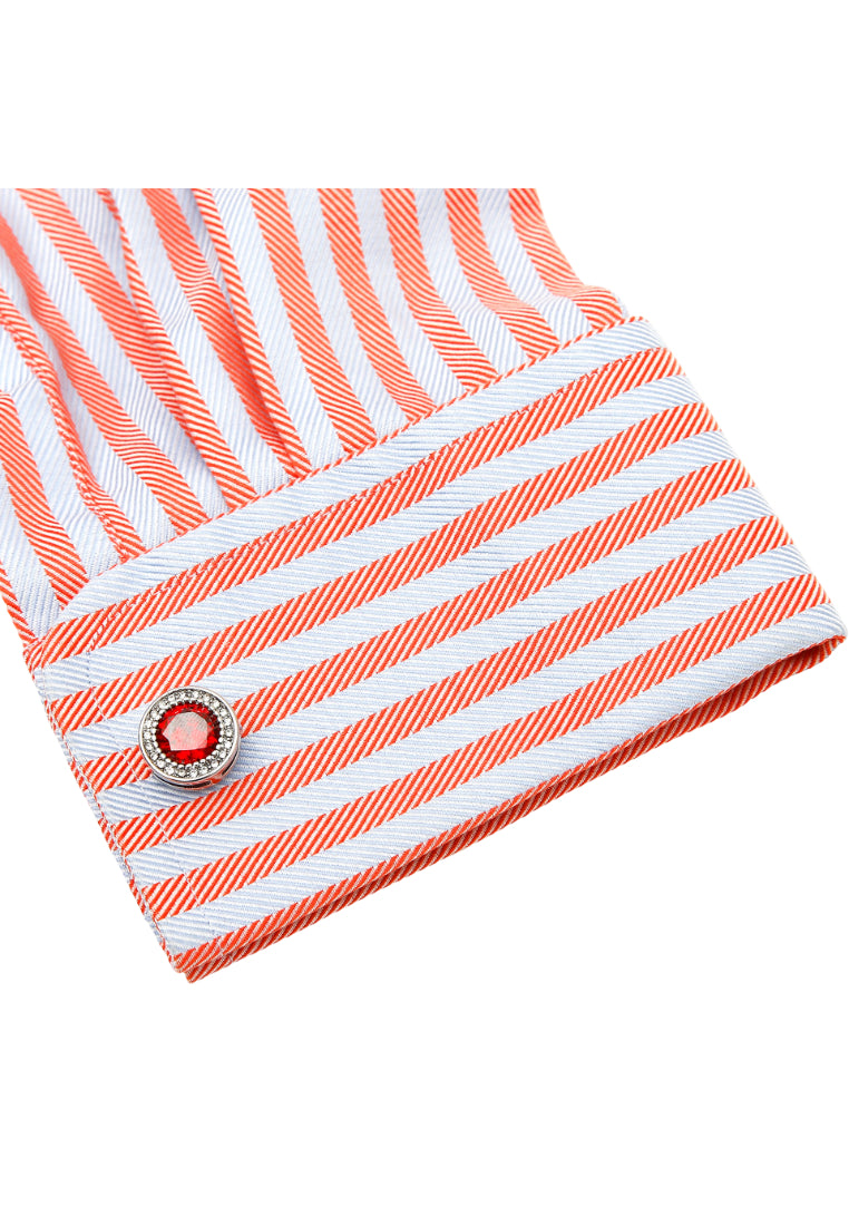 Men's Cufflinks Light Luxury Retro French Inlaid Red Zircon Diamond Round Silver Jewelry