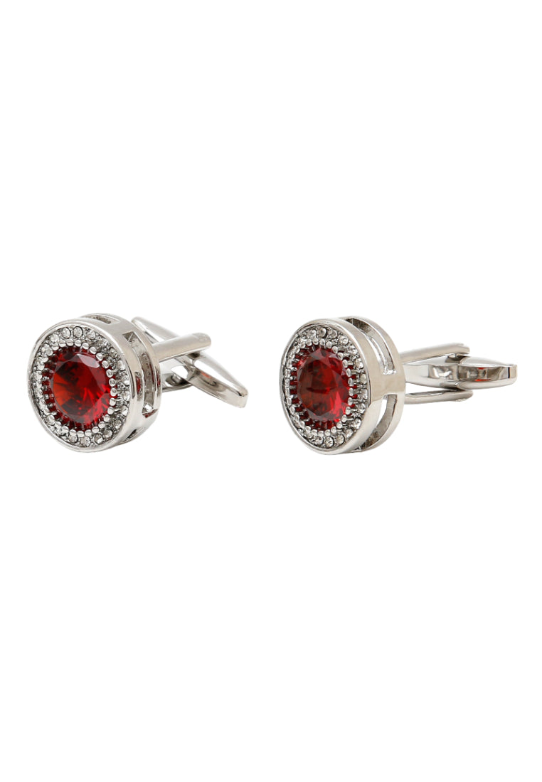 Men's Cufflinks Light Luxury Retro French Inlaid Red Zircon Diamond Round Silver Jewelry
