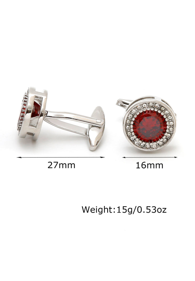 Men's Cufflinks Light Luxury Retro French Inlaid Red Zircon Diamond Round Silver Jewelry