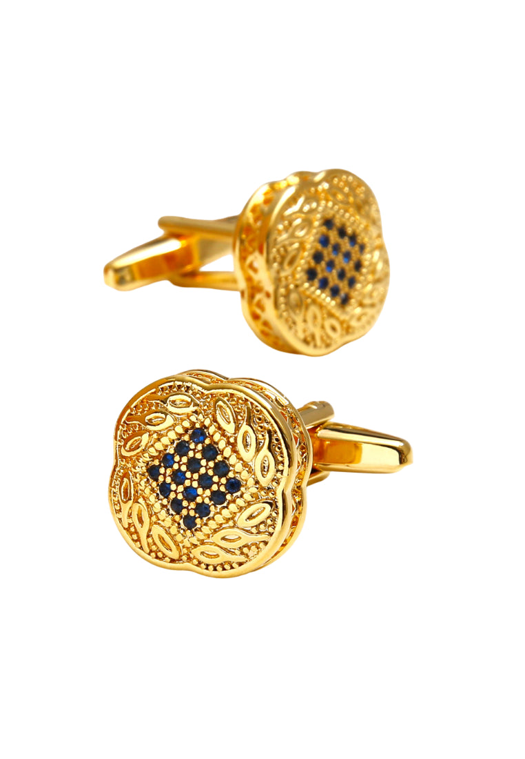 High Quality Luxury Inlaid Blue Diamond Square Copper Gold French Men's Cufflinks Jewelry