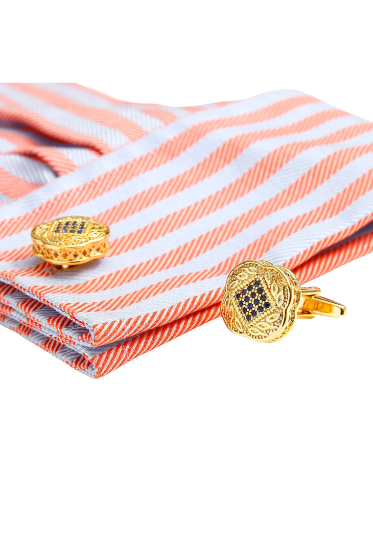 High Quality Luxury Inlaid Blue Diamond Square Copper Gold French Men's Cufflinks Jewelry