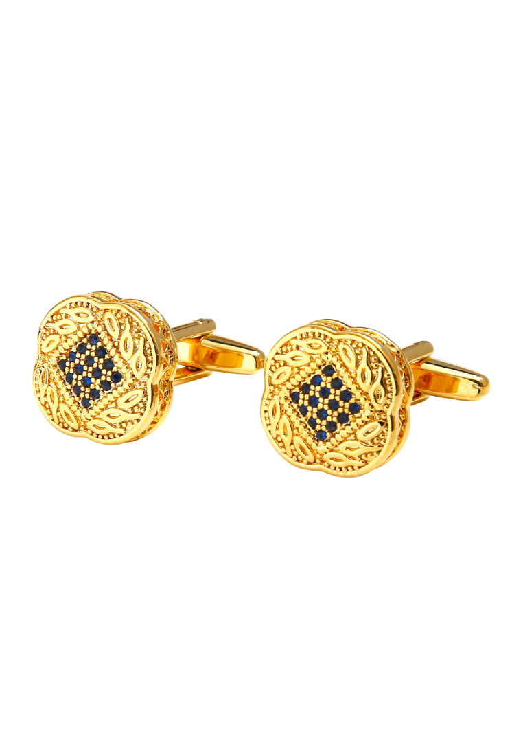 High Quality Luxury Inlaid Blue Diamond Square Copper Gold French Men's Cufflinks Jewelry