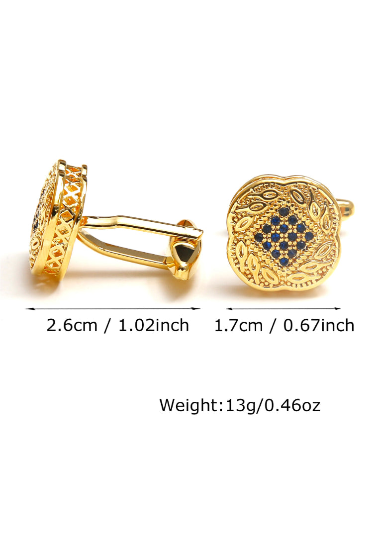 High Quality Luxury Inlaid Blue Diamond Square Copper Gold French Men's Cufflinks Jewelry
