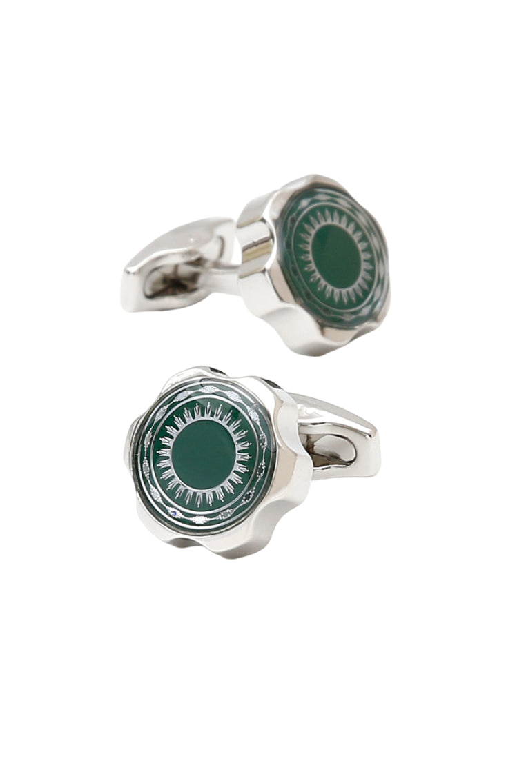 Men's Cufflinks Creative And Simple Inlaid Green Pattern Gear-Shaped Shirt Jewelry Pair