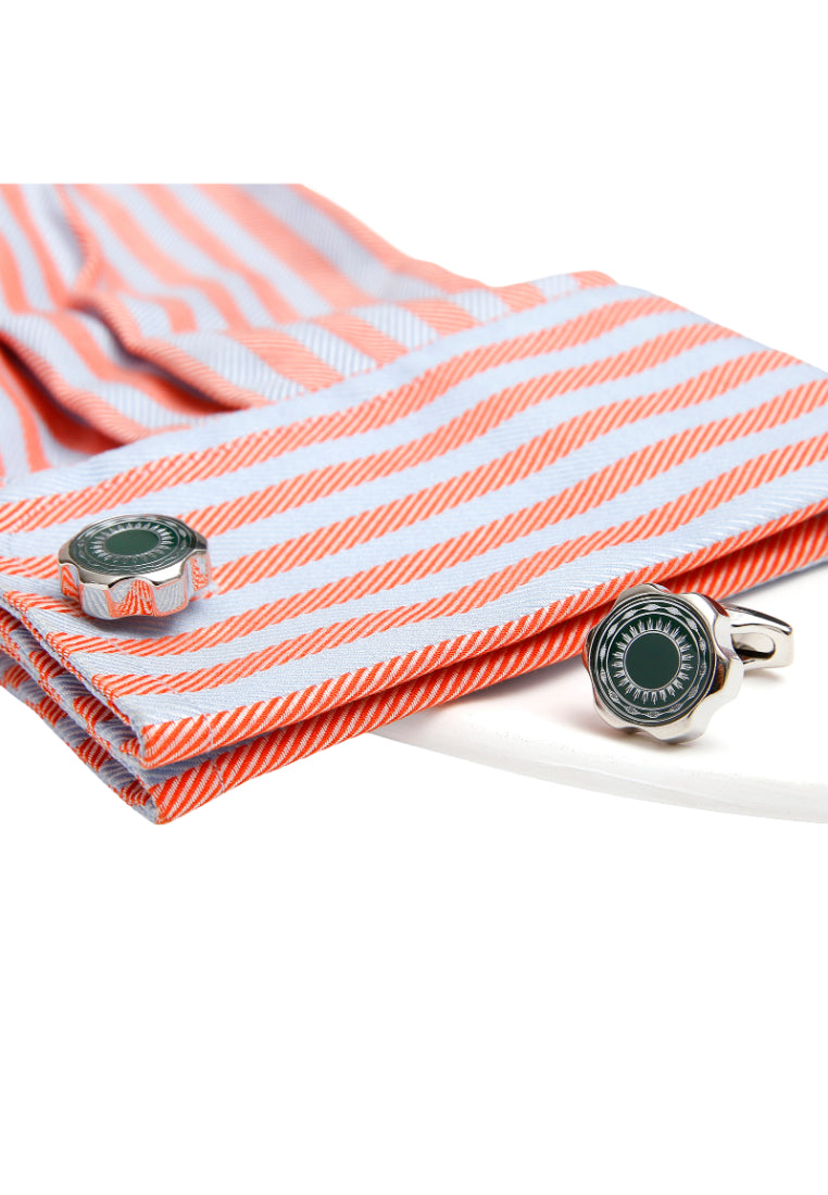 Men's Cufflinks Creative And Simple Inlaid Green Pattern Gear-Shaped Shirt Jewelry Pair