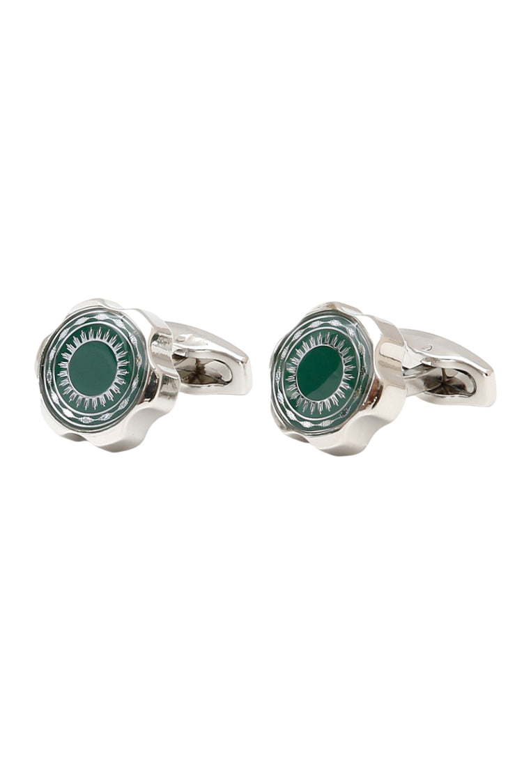 Men's Cufflinks Creative And Simple Inlaid Green Pattern Gear-Shaped Shirt Jewelry Pair