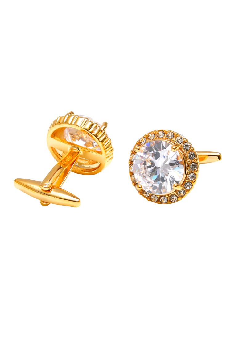 Pair Of Retro Luxury Large Zircon Round Silver Men's Cufflinks