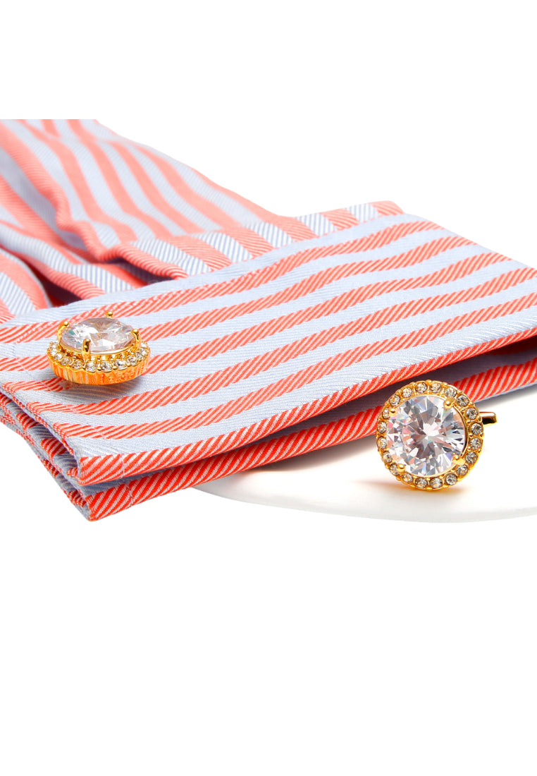 Pair Of Retro Luxury Large Zircon Round Silver Men's Cufflinks