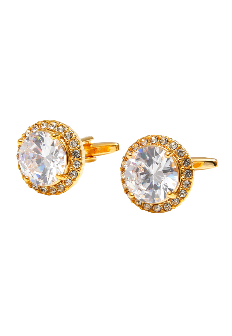 Pair Of Retro Luxury Large Zircon Round Silver Men's Cufflinks