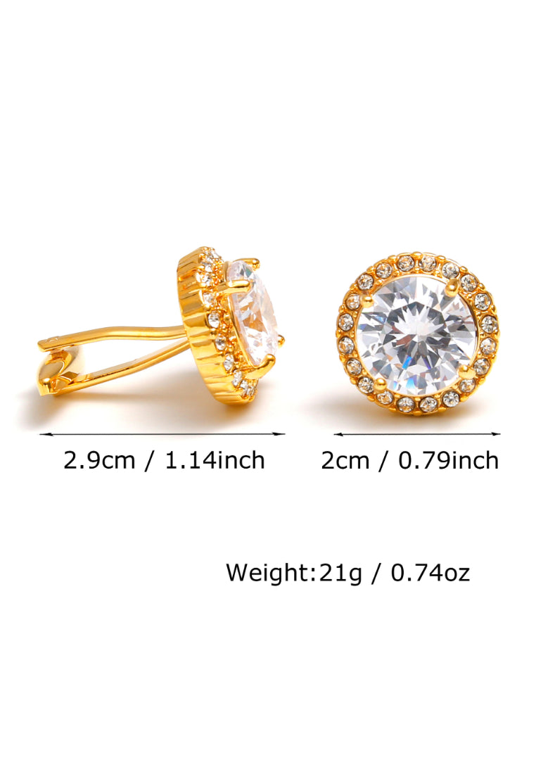 Pair Of Retro Luxury Large Zircon Round Silver Men's Cufflinks