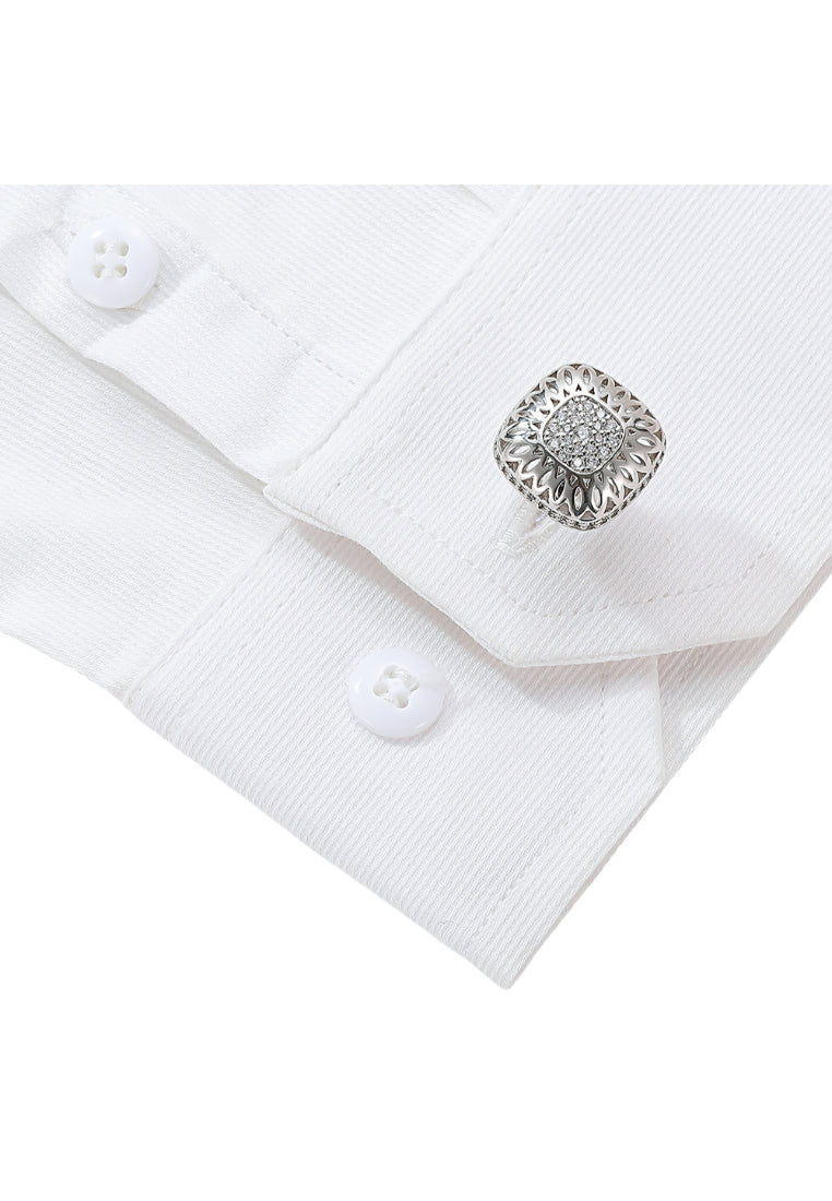 Pair Of Jewelry Simple Luxury Inlaid Zircon Silver Square Men's Shirt Cufflinks