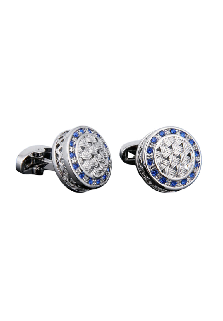 Men's Cufflinks High Quality Light Luxury Blue Rhinestone Silver Round Shirt Sleeve Nails