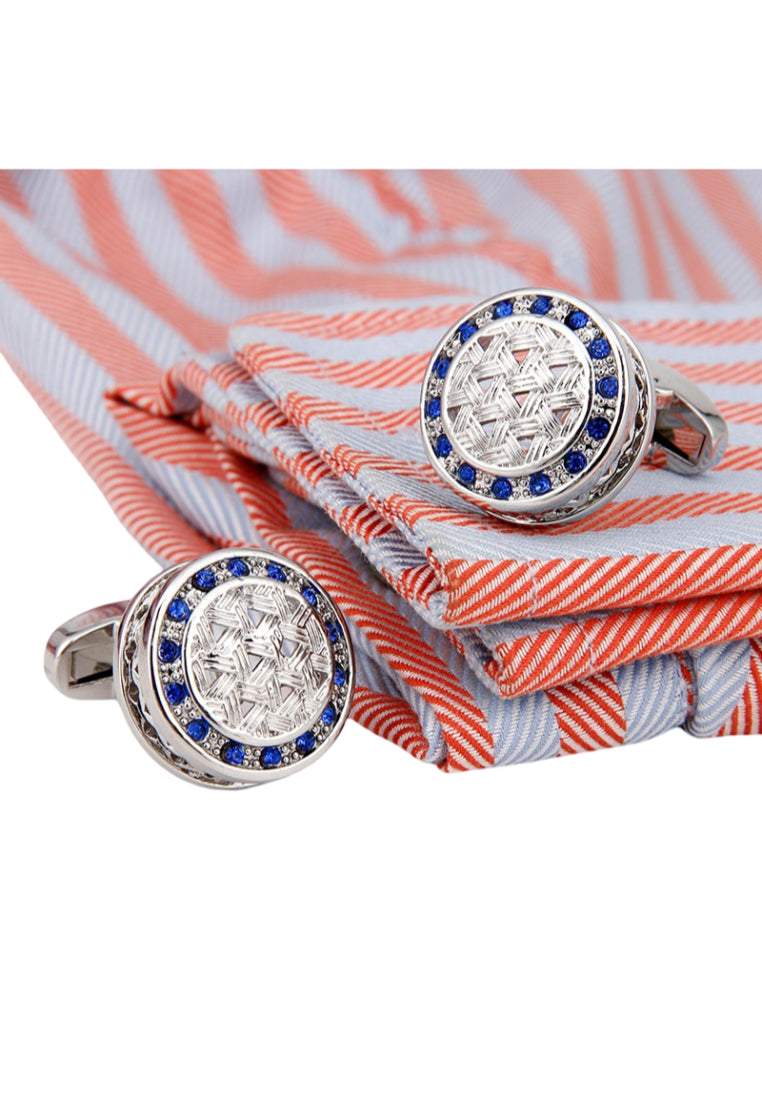 Men's Cufflinks High Quality Light Luxury Blue Rhinestone Silver Round Shirt Sleeve Nails
