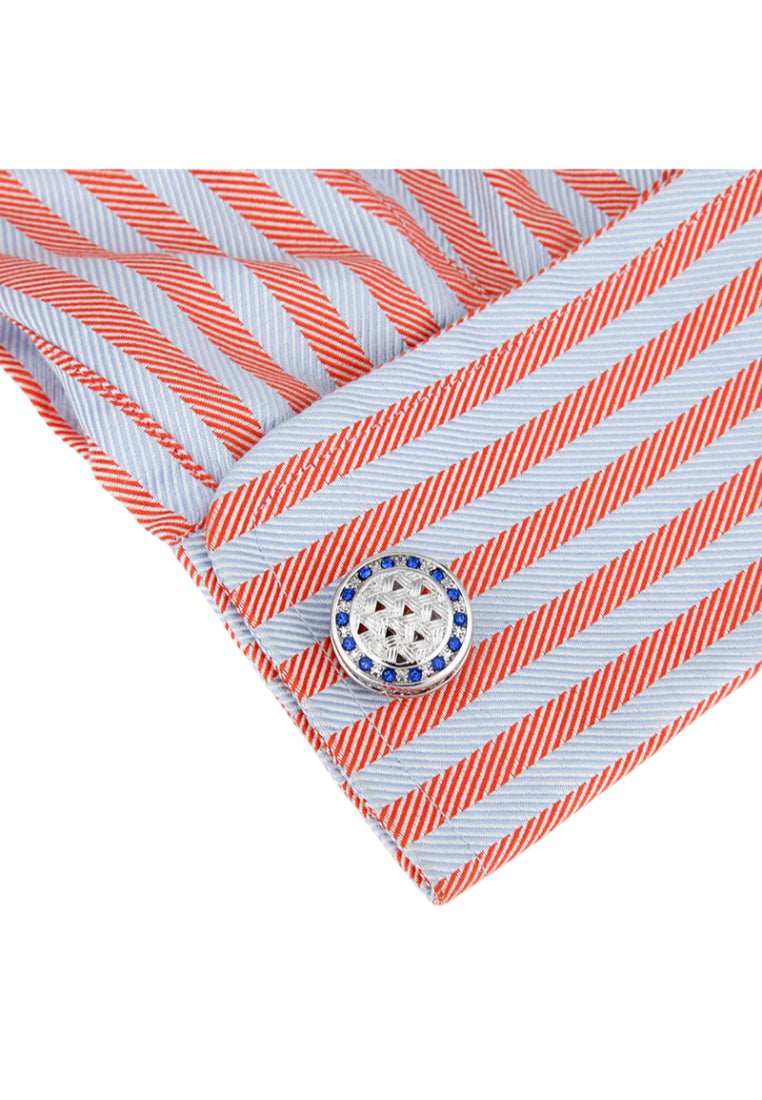 Men's Cufflinks High Quality Light Luxury Blue Rhinestone Silver Round Shirt Sleeve Nails