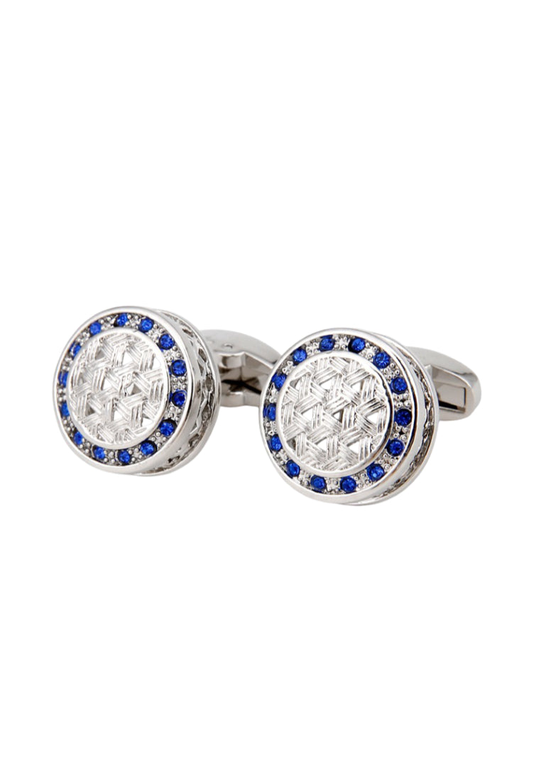 Men's Cufflinks High Quality Light Luxury Blue Rhinestone Silver Round Shirt Sleeve Nails