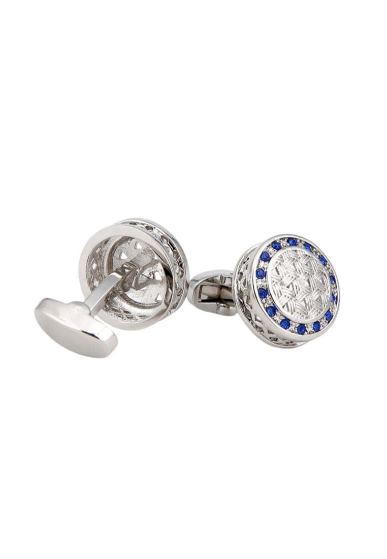 Men's Cufflinks High Quality Light Luxury Blue Rhinestone Silver Round Shirt Sleeve Nails