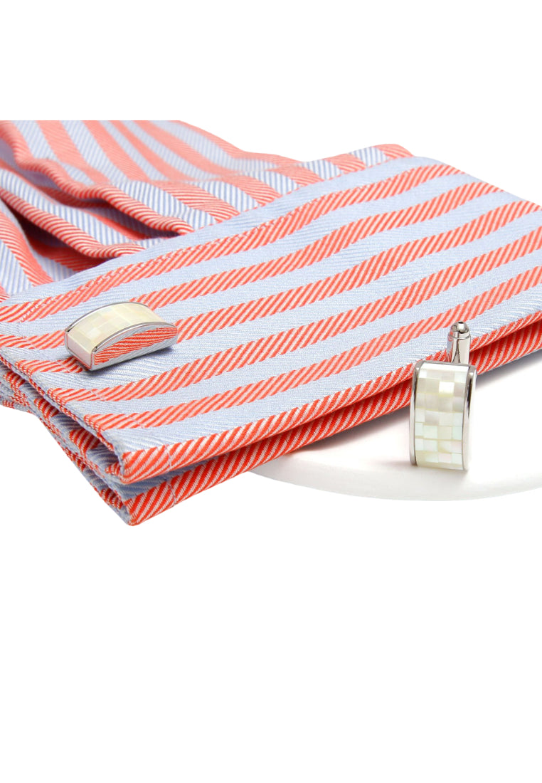 Pair Of Light Luxury Simple Art Shell Patch Design Silver Men's Cufflinks